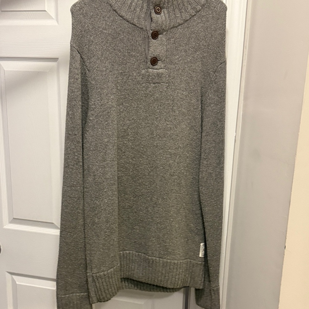 Aeropostale Men's Heather Gray Turtleneck Button Sweater